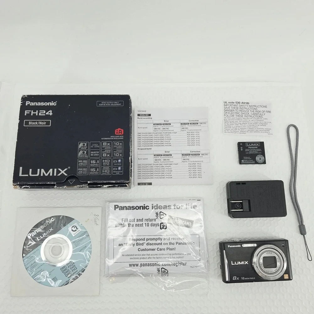 Panasonic Lumix DMC-FH24 Digital Camera Black Boxed w/ Charger For Parts Only